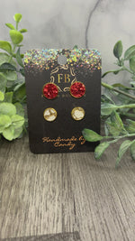 Red sparkle 12mm studs and White and Gold 10mm Stud Earrings