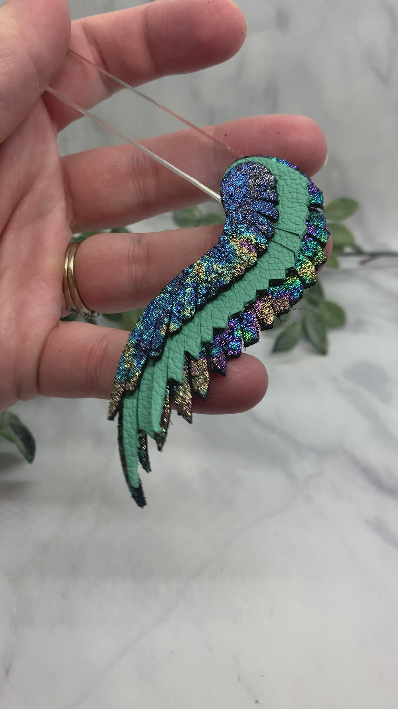 Mint and Rainbow Angel Wing Earrings