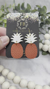 White and Coral Leather Pineapple Earrings