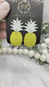 Black Pebbled and Turquoise palm leaf Leather Pineapple Earrings