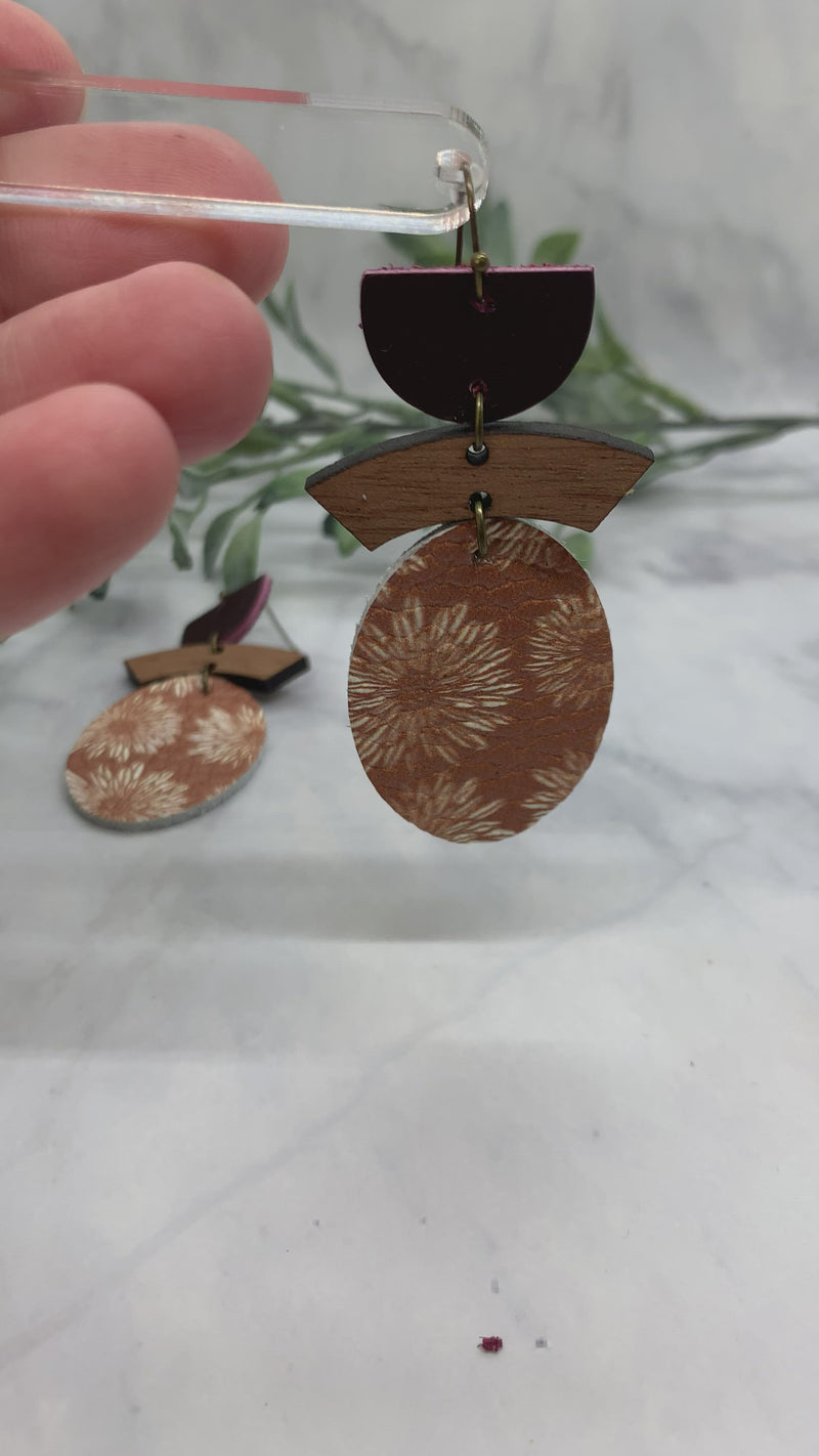 Oval Wooden Floral Dangles