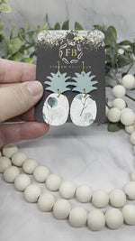 Sea Green and Eucalyptus Leather Pineapple Earrings