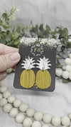 Floral and Mustard Leather Pineapple Earrings