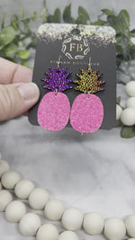 Pebbled metallic rainbow and hot pink shimmer leather Pineapple Earrings