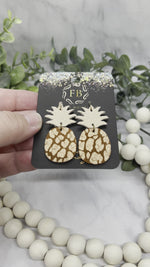 Nude and Leopard Leather Pineapple Earrings
