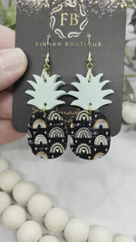 Rainbow pattern and Mint Leather Pineapple Earrings