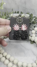 Red/white snakeskin and black Chunky sparkle Leather Pineapple Earrings