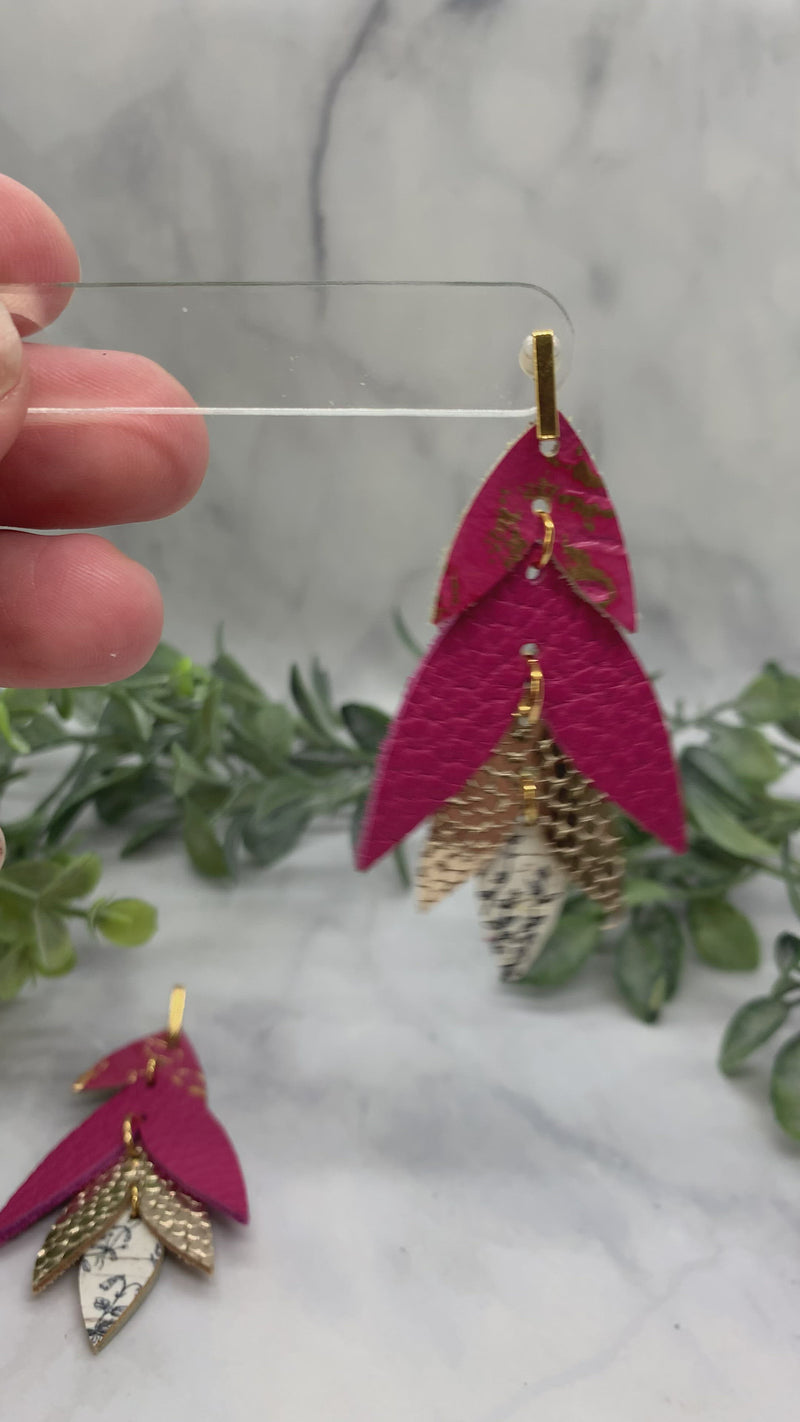 Hot pink and gold Leaf Earrings