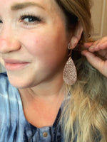 Mommy and Me Rose gold shimmer teardrop Earrings and twisted knot bow clip