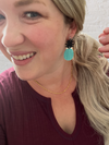 Black Pebbled and Turquoise palm leaf Leather Pineapple Earrings