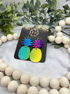Shiny Rainbow Leather Pineapple Earrings