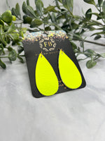 Neon Yellow Leather teardrop size small Earrings