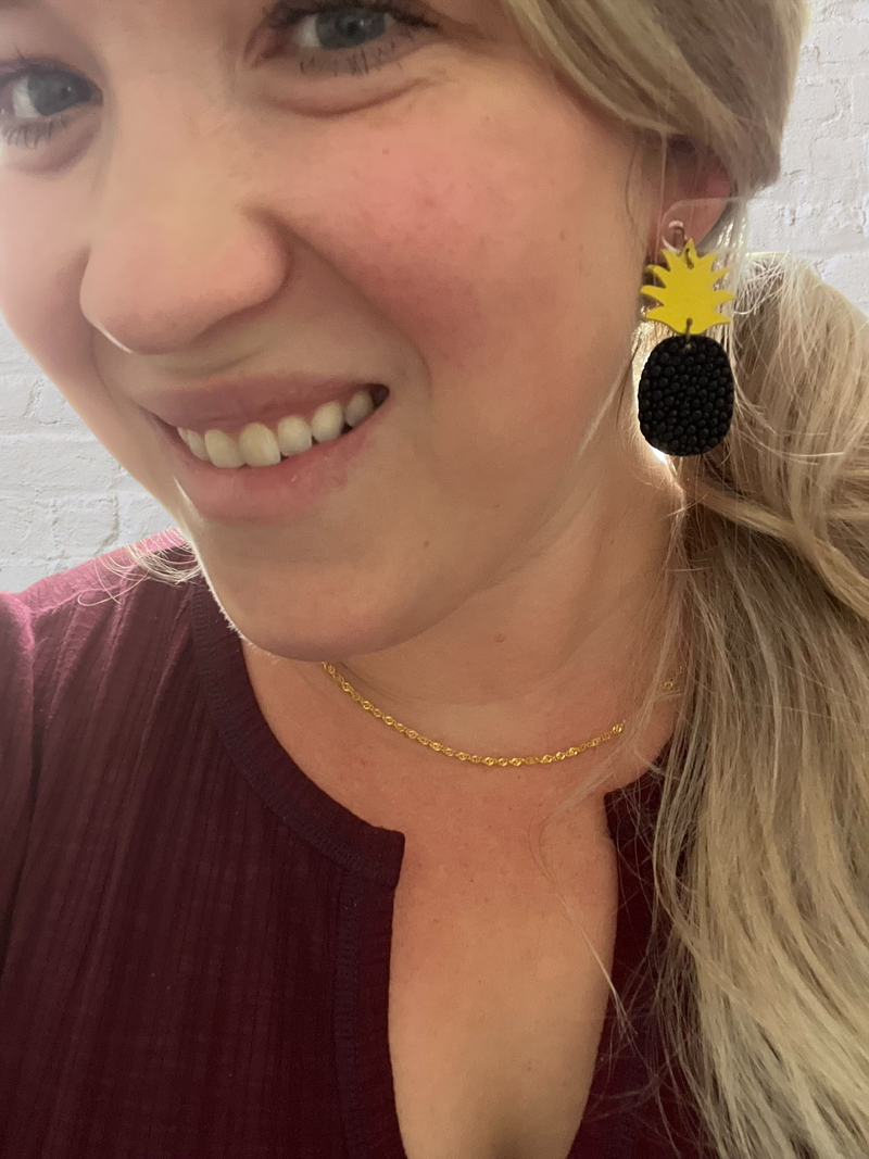 Bright yellow and black pebbled Leather Pineapple Earrings