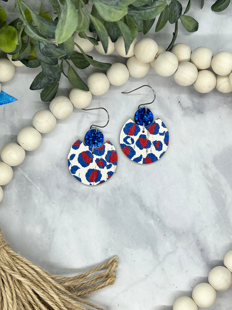 Boho Circle cutout size small 4th of July Leopard Leather Earrings