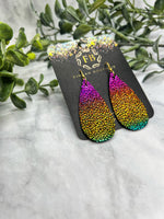 Pebbled Metallic Rainbow Leather teardrop size small Earrings