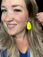Neon Yellow Leather teardrop size small Earrings