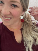 White and Red Cork Leather Pineapple Earrings