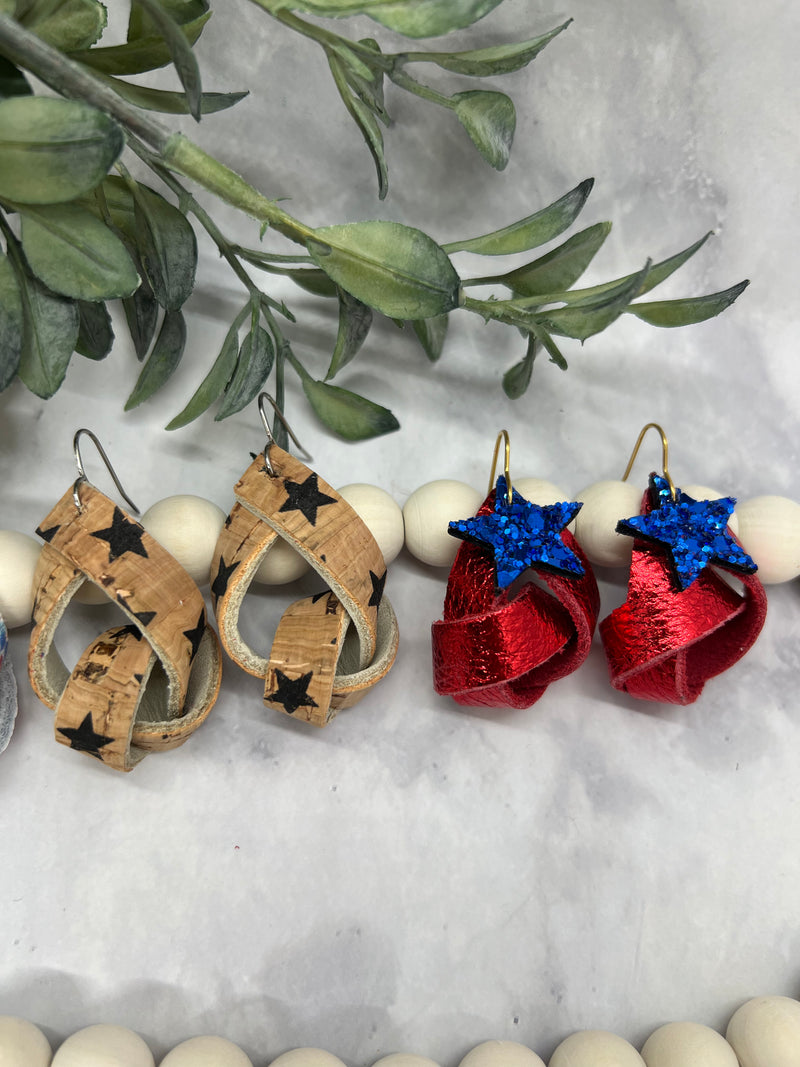 Knotty knot 4th of July Leather Earrings-Multiple Options available