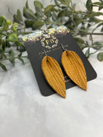 Mustard weaved Leather Pointed Teardrop small Earrings