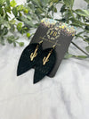 Black weaved Leather Pointed teardrop size medium Earrings