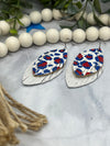 Leopard and white Sparkle Fringe Petal Leather Earrings