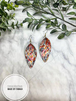 Floral leaf Leather Pointed teardrop size large Earrings
