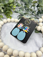 Mexican Confetti and baby blue Leather Pineapple Earrings