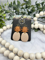 Light brown and Nude Leather Pineapple Earrings