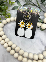 Sunflower and white Leather Pineapple Earrings