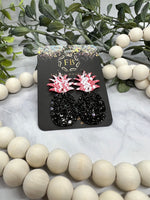 Red/white snakeskin and black Chunky sparkle Leather Pineapple Earrings