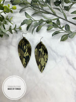 Camo Leather pointed teardrop large Earrings