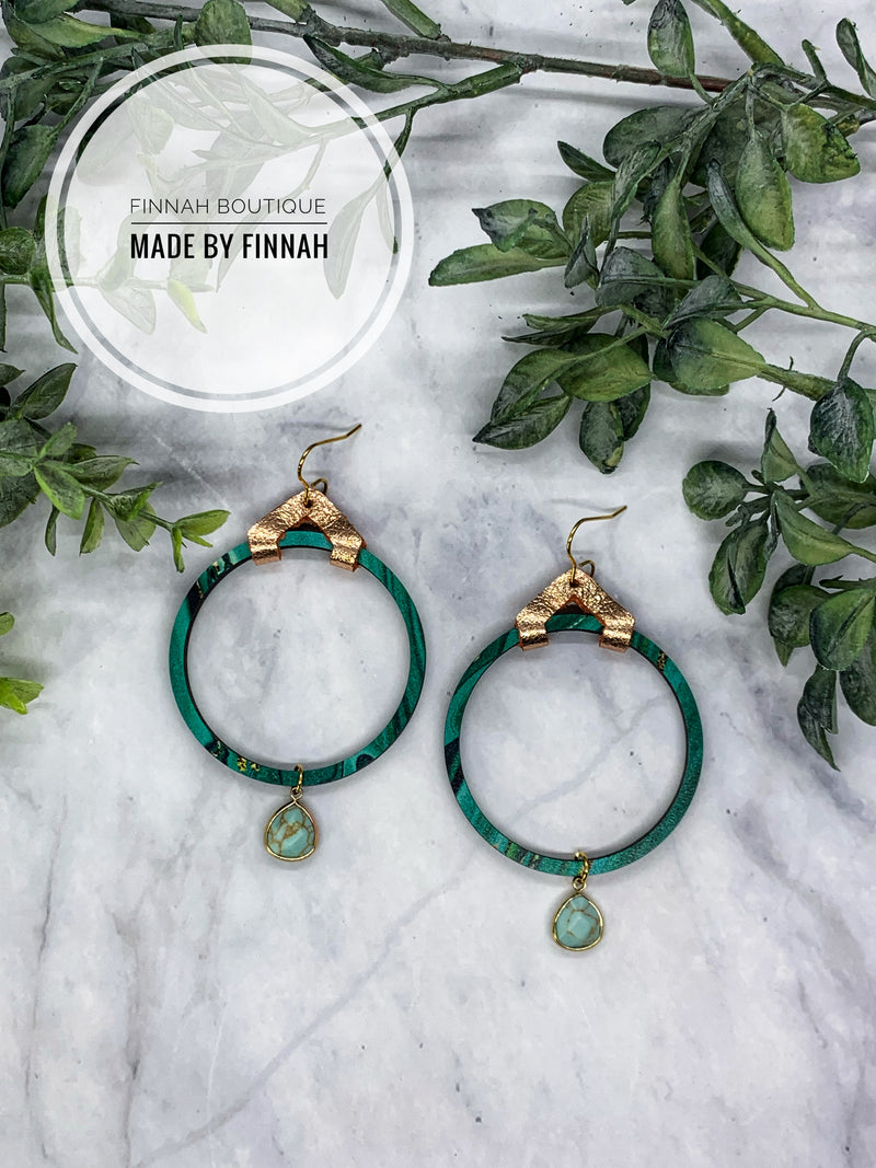 Emerald wooden round Dangle Earrings