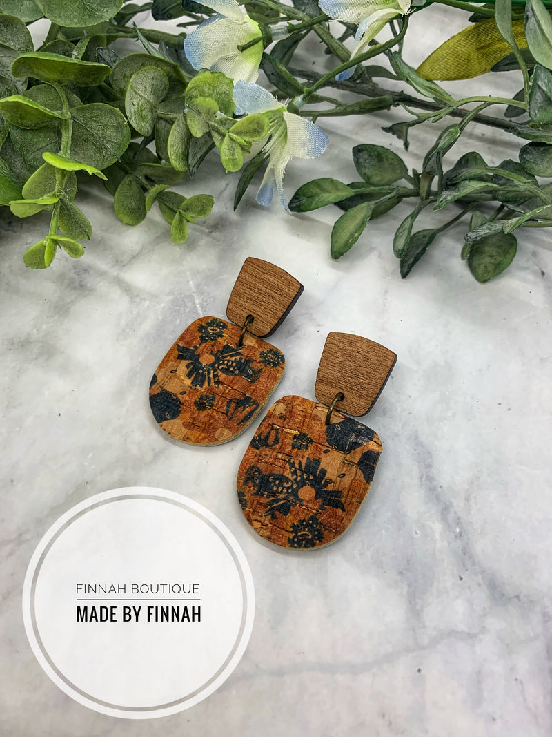 Orange Floral Rounded square Earrinngs